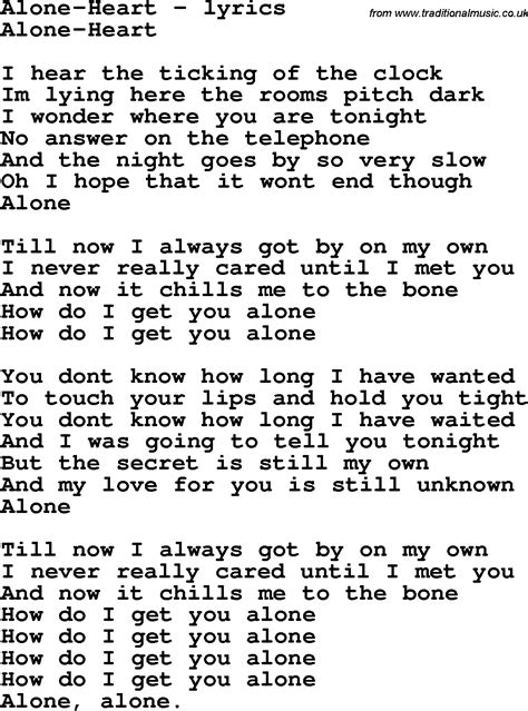 heart songs lyrics|who wrote alone by heart.